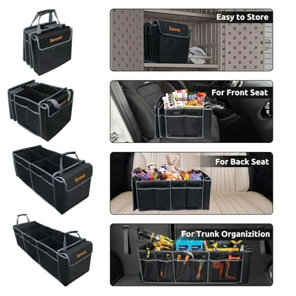 Car Trunk Organizer With Lid Collapsible Car Storage Organizer With Multi Compar